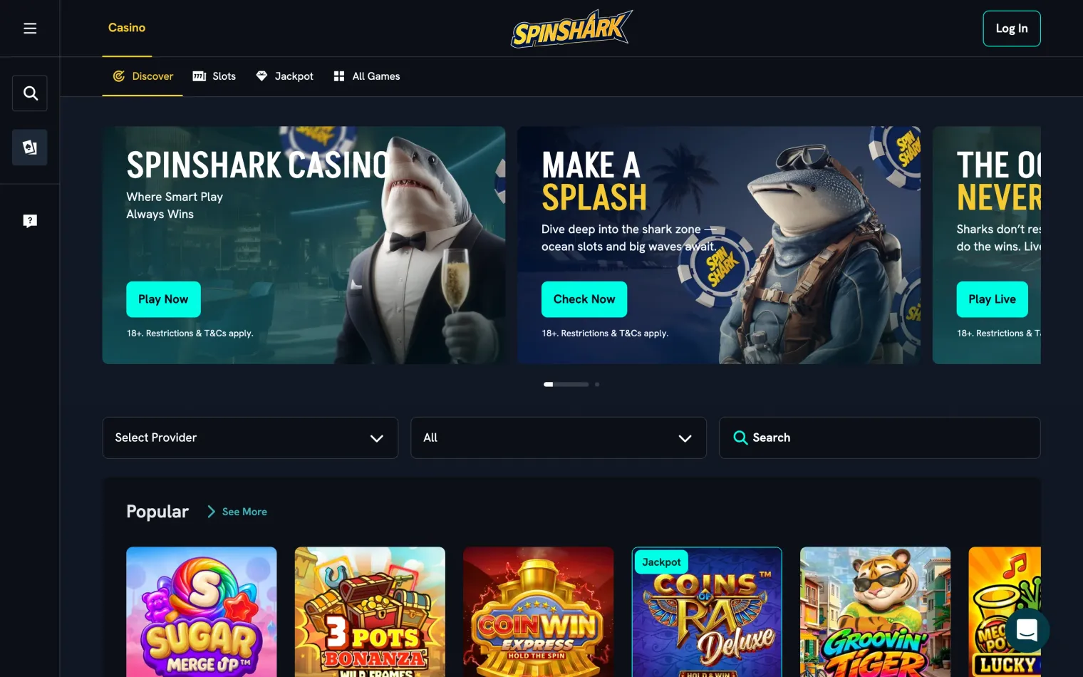 Spinshark casino lobby